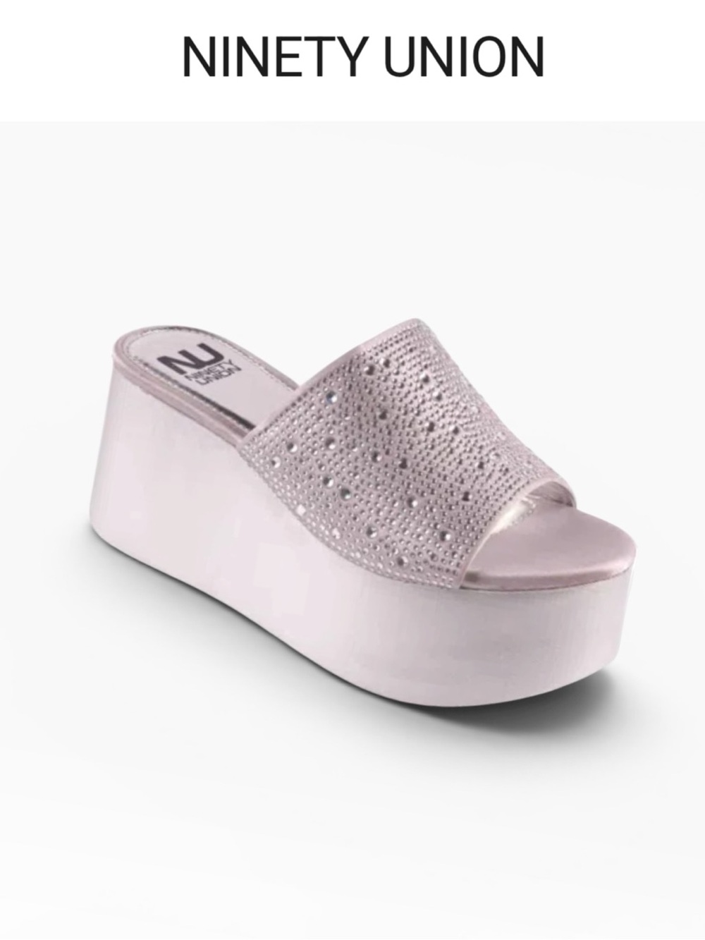 NINETY UNION BAHAMAS RHINESTONE PLATFORM WEDGE SLIDE SANDALS SILVER SIZE 6